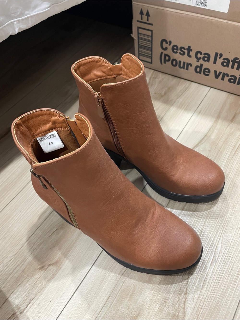 Dream Pairs Tan Leather-Look Ankle Booties